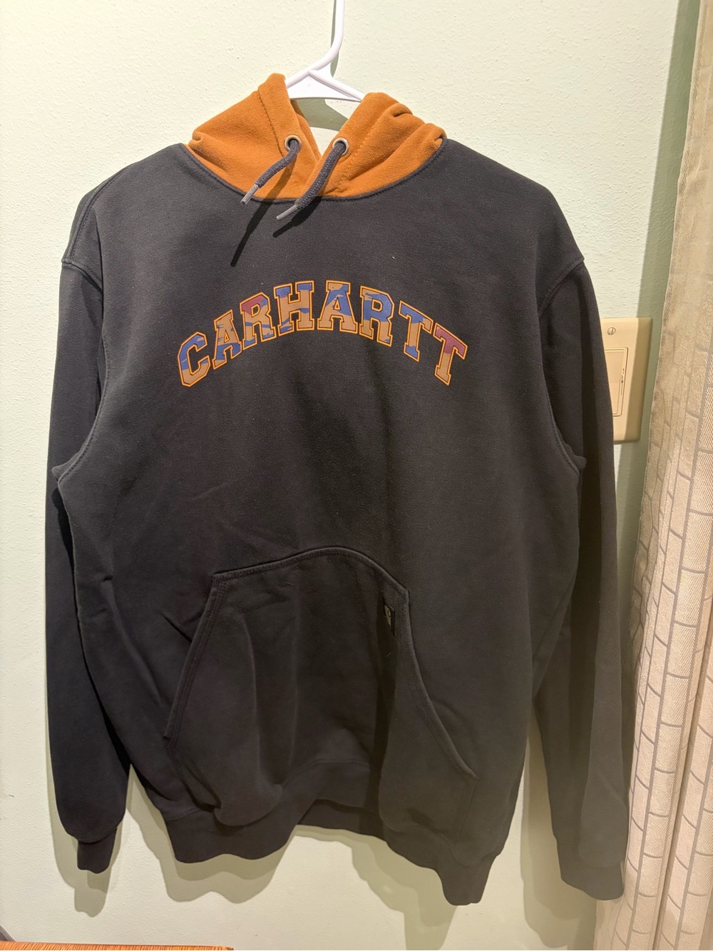 Carhartt Black Hoodie with Orange Lined Hood and Logo